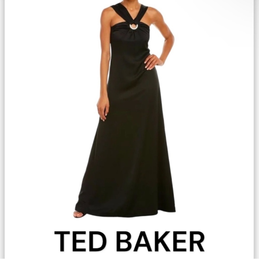 New authentic Ted Baker designer gorgeous elegant long black dress TB 2 US 4-6